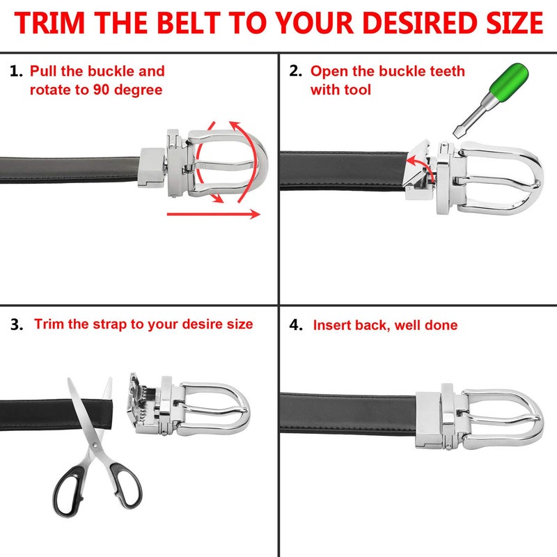 Falari Women Reversible Belt Genuine Leather Fashion Dress Belt With Single Prong Buckle 6027 (Black/White, L (fit waist 26-38)) - Image 4
